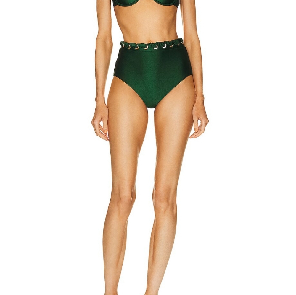 Zimmermann Devi Eyelet High Waist Bikini Bottom Emerald Green sz 12
